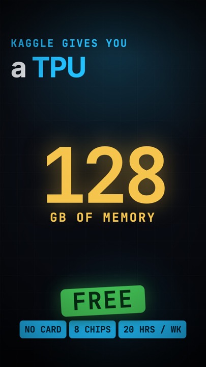 Kaggle gives you a TPU. 128 GB of memory. Free